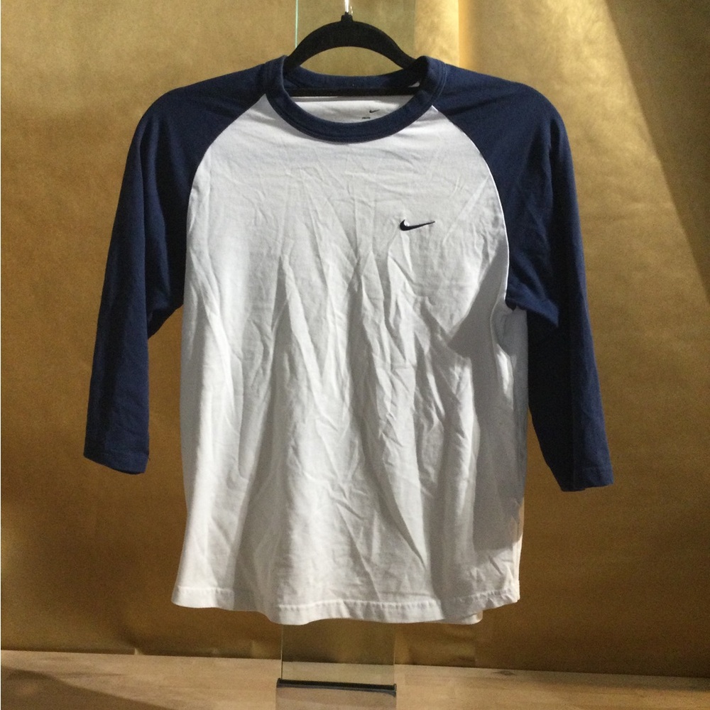 Nike Kids White and Navy Long Sleeve Tee